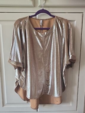 glam Metallic Gold Shimmery Dolman Sleeve Blouse